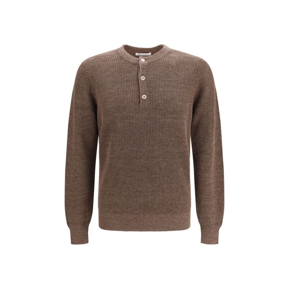 Brunello Cucinelli Men Cotton And Linen Henley Sweater